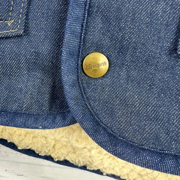 Vtg Carhartt‎ Vest Blue Denim Sherpa Lined Snap USA Men’s Medium Jean Workwear - Picture 4 of 11